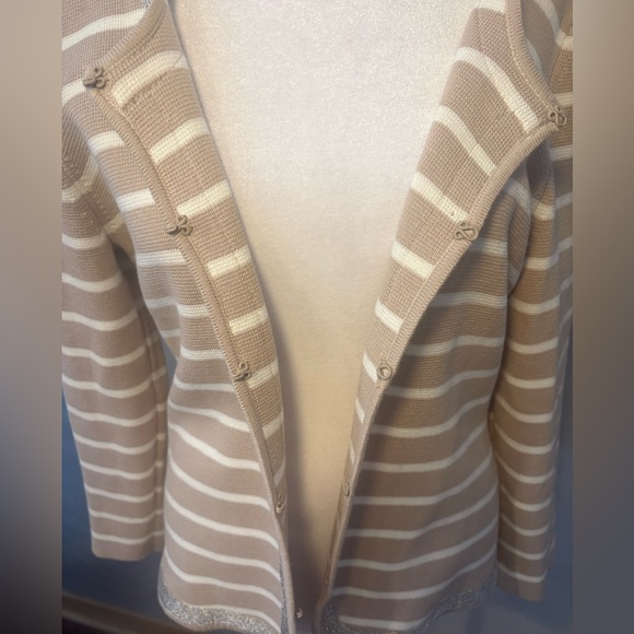 Banana Republic Women’s L Striped Open Front Cardigan Silver Trim Cotton - Picture 5 of 14